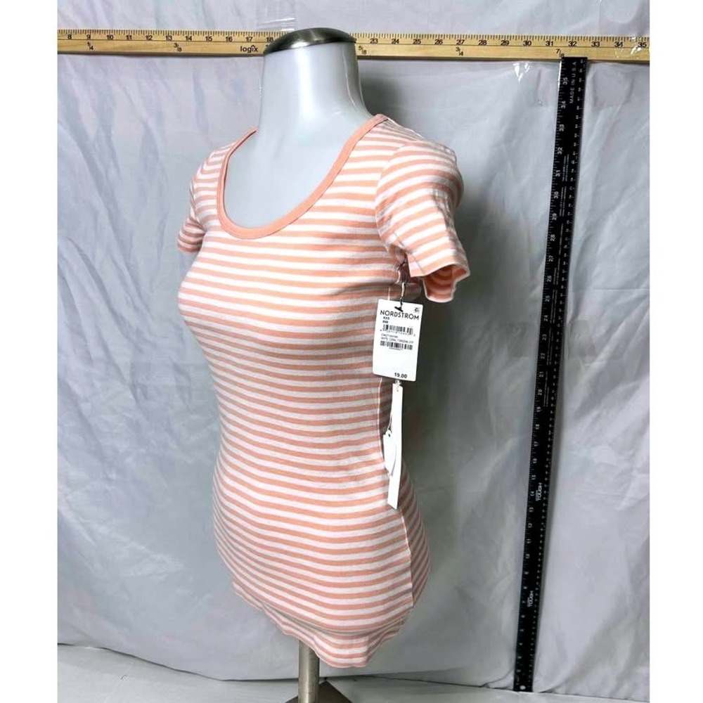 Caslon ~‎ Size XXS ~ White/Coral Striped Scoop Neck Ribbed Cotton Tee ~ NWT - Picture 3 of 10